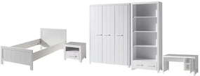 Set Mobilier Cameră Copii ERIK: Pat 90x200 cm, Dulap 3 Uși, Birou, Bibliotecă și Noptieră, Alb – Vipack