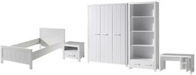 Set Mobilier Cameră Copii ERIK: Pat 90x200 cm, Dulap 3 Uși, Birou, Bibliotecă și Noptieră, Alb – Vipack