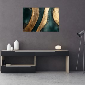 Tablou - Abstracție verde cu auriu I. (90x60 cm)