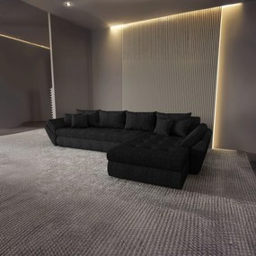 Colțar extensibil dumonde cu ladă de depozitare si sezut confortabil din spuma high-density, Loana XL Enjoy Negru II 335x185 cm