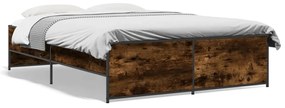 3279904 vidaXL Cadru de pat, stejar afumat 135x190 cm lemn prelucrat și metal