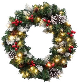 Coronă de Crăciun LED, 35 LED, alimentare 3x AA, 8 moduri, Ø 45 cm, IP44, alb cald