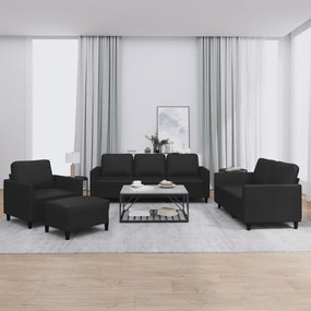 vidaXL Set de canapele cu perne, 4 piese, negru, piele ecologică