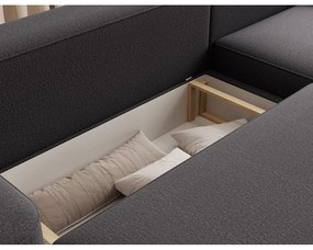 Colțar gri închis extensibil/cu spațiu de depozitare cu tapițerie din chenille (cu colț pe partea dreaptă/cu șezlong) Aurumm – ELTAP