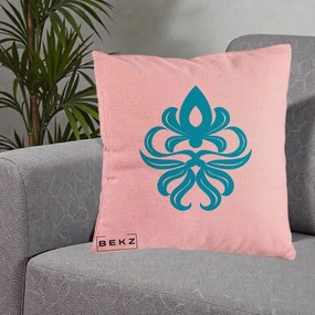 Perna Decorativa Ornament Turcoaz Fleur de Lis, 40x40 cm, Roz, Husa Detasabila, Perna Inclusa, BEKZ®