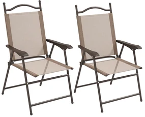 Outsunny Set de 2 scaune pliabile, Scaune pentru gradina cu cotiera, sezut cu tesatura din plasa care permite trecerea aerului | Aosom Romania