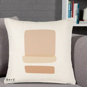 Perna Decorativa Abstract Forme Bej Poudre, 40x40 cm, Crem Reliefat, Husa Detasabila, Perna Inclusa, BEKZ®