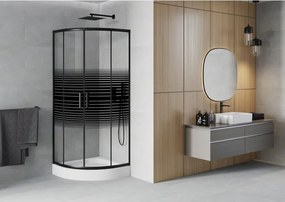 Mexen Rio cabina de duș semicirculară 70 x 70 cm, benzi negre, negru + cadă de duș, alb - 863-070-070-70-20-4710