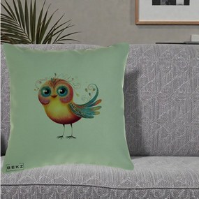 Perna Decorativa Pasare Vibranta cu Aripi Ornamentale, 40x40 cm, Verde, Husa Detasabila, Perna Inclusa, BEKZ®
