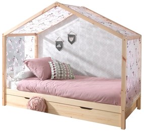 Set DALLAS culoare lemn natural este compusă dintr-un Pat copii fără gard (90 x 200 cm), un sertar și un set textil.