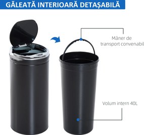 HOMCOM Coș de gunoi automat de 50L cu senzor infraroșu, din oțel și plastic, 30.5x30.5x81.5cm | Aosom Romania