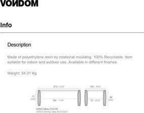 Masa dining de exterior / interior design modern premium VASES 210x100cm