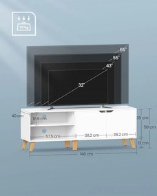 Comoda TV, 140 x 40 x 50 cm, PAL melaminat, alb, Vasagle