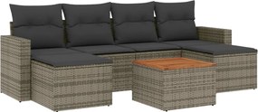 vidaXL Set canapele de grădină, 7 piese, cu perne, gri, poliratan