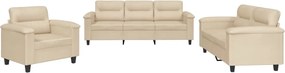 vidaXL Set de canapele cu perne, 3 piese, crem, microfibră