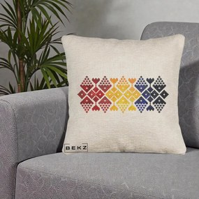 Perna Personalizata Motiv Tricolor Romanesc Broderie, 40x40 cm, Bej Canapea, Husa Detasabila, Perna Inclusa, BEKZ®
