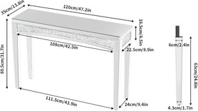 MAOG4 - Masa toaleta oglinda, masuta consola, 120 cm, cosmetica machiaj, vanity birou, Argintiu