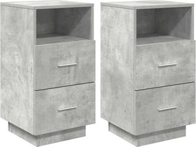 vidaXL Noptiere 2 buc cu 2 sertare Gri beton 36x36x68 cm