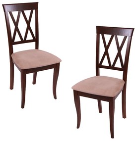 Set 2 scaune dining din lemn de fag Venetia, nuc, textil Misty beige