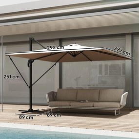 Outsunny Umbrelă de Grădină Offset cu Manivelă 3x3m Inclinabilă, Rotativă 360°, cu Bază în Cruce și Husă, din Aluminiu, pentru Terasă Piscină, UV30+, Bej | Aosom Romania