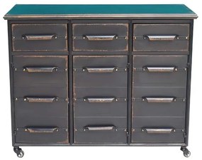 Comoda neagra, din metal, cu 3 sertare si 3 usi, aspect industrial, Lupin
