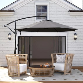 Outsunny Umbrelă de Soare cu Corzi Anti-Vânt, Orificii de Aerisire, Bază în Cruce și Manivelă, Φ290x243 cm, Gri | Aosom Romania