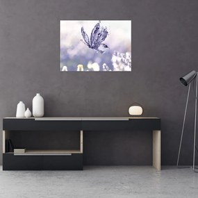 Tablou pe sticlă - Fluture și lavandă (70x50 cm)