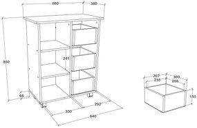 Corp haaus Loma, 3 Sertare, 3 Rafturi, Stejar Sonoma/Alb, 64 x 35 x 85 cm