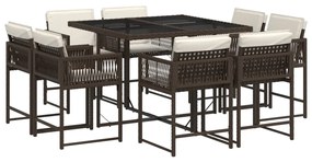 3211557 vidaXL Set mobilier de grădină cu perne, 9 piese, maro, poliratan