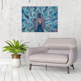 Tablou pe sticlă cu păun pictat (70x50 cm)