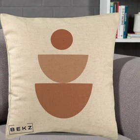 Perna Decorativa Geometric Boho Semicerc Stivuit, 40x40 cm, Bej, Husa Detasabila, Perna Inclusa, BEKZ®