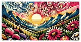 Tablou munți colorați la răsărit
