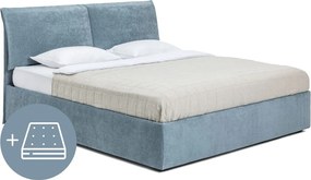 Pat dublu tapițat albastru cu spațiu de depozitare cu saltea / somieră 160x200 cm Thessa Pillow - Bonami Selection