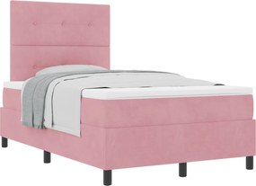 vidaXL Pat cu arcuri cu saltea cu headboard Roz 120 x 190 cm Catifea
