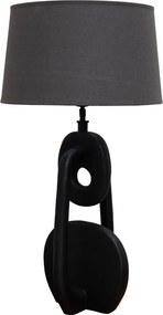 Lampa de masa, negru, cu abajur gri, din in, Disc