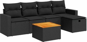vidaXL Set mobilier de grădină cu perne, 6 piese, negru, poliratan