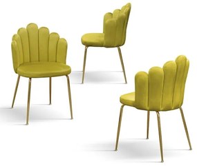 PAZZO DESIGN Set de 4 scaune Sissi galbn muștar din catifea și picioare metalice | Aosom Romania