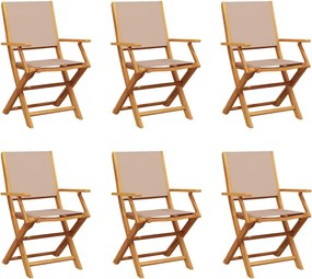 vidaXL Scaune de grădină pliabile 6 buc., textil taupe/lemn masiv