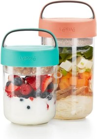 Sticla cu compartimente Lekue On The Go 1010226, 600 ml, -20/+100 °C, Inchidere ermetica, Maner, Coral