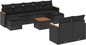 vidaXL Set canapele de grădină cu perne, 10 piese, negru, poliratan