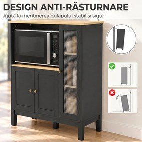 HOMCOM Dulap pentru Cuptor cu Microunde cu Dulap Inferior și 3 Rafturi Laterale cu Ușă din Sticlă, din Lemn, 80x35x97 cm, Negru | Aosom Romania