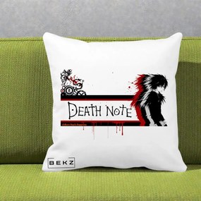 Perna Personalizata Death Note L Lawliet Rosu-Negru, 40x40 cm, Alba Mata, Husa Detasabila, Perna Inclusa, BEKZ®