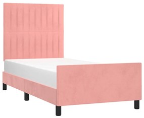 Cadru de pat cu tablie, roz, 90x190 cm, catifea Roz, 90 x 190 cm, Benzi verticale