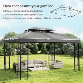 Outsunny Prelată de schimb 400x300 cm cu acoperiș dublu, orificii de drenaj și protecție UV, doar prelată, NU include cadru, gri | Aosom Romania