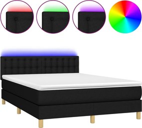 3134031 vidaXL Pat cu arcuri, saltea și LED, negru, 140x190 cm, textil