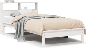 vidaXL Pat cu bibliotecă fără saltea, alb, 100x200 cm, lemn masiv pin