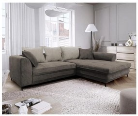 Colțar extensibil LAGOA, formă în L, cu spațiu de depozitare, pe partea dreaptă, taupe/gri