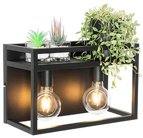 Lampă de perete industrială neagră cu raft 2 lumini - Cage Rack