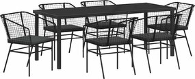 vidaXL Set de masă pentru grădină 7 pcs Negru poliratan