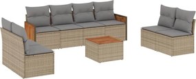 vidaXL Set canapele de grădină, 9 piese, cu perne, bej, poliratan